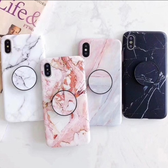 🌸🆕iPhone X / XS black marble case pop up holder - Picture 2 of 4